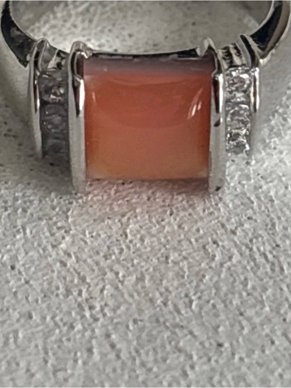 Park Lane TASTE Silver Ring with Coral Rectangular Stone and Crystal Accents
